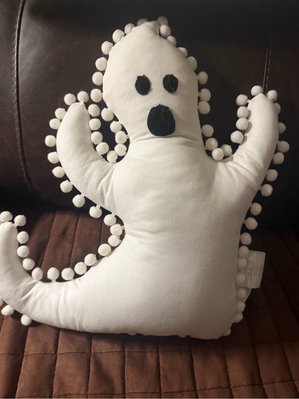 White Pom-Pom Ghost Accent Pillow - Home Accents